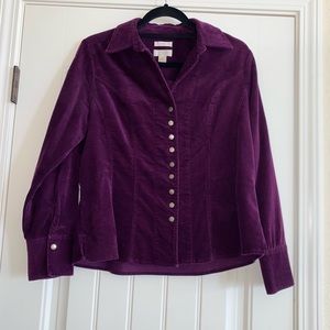 Vintage Women’s Purple corduroy jacket shirt brass button down Size M